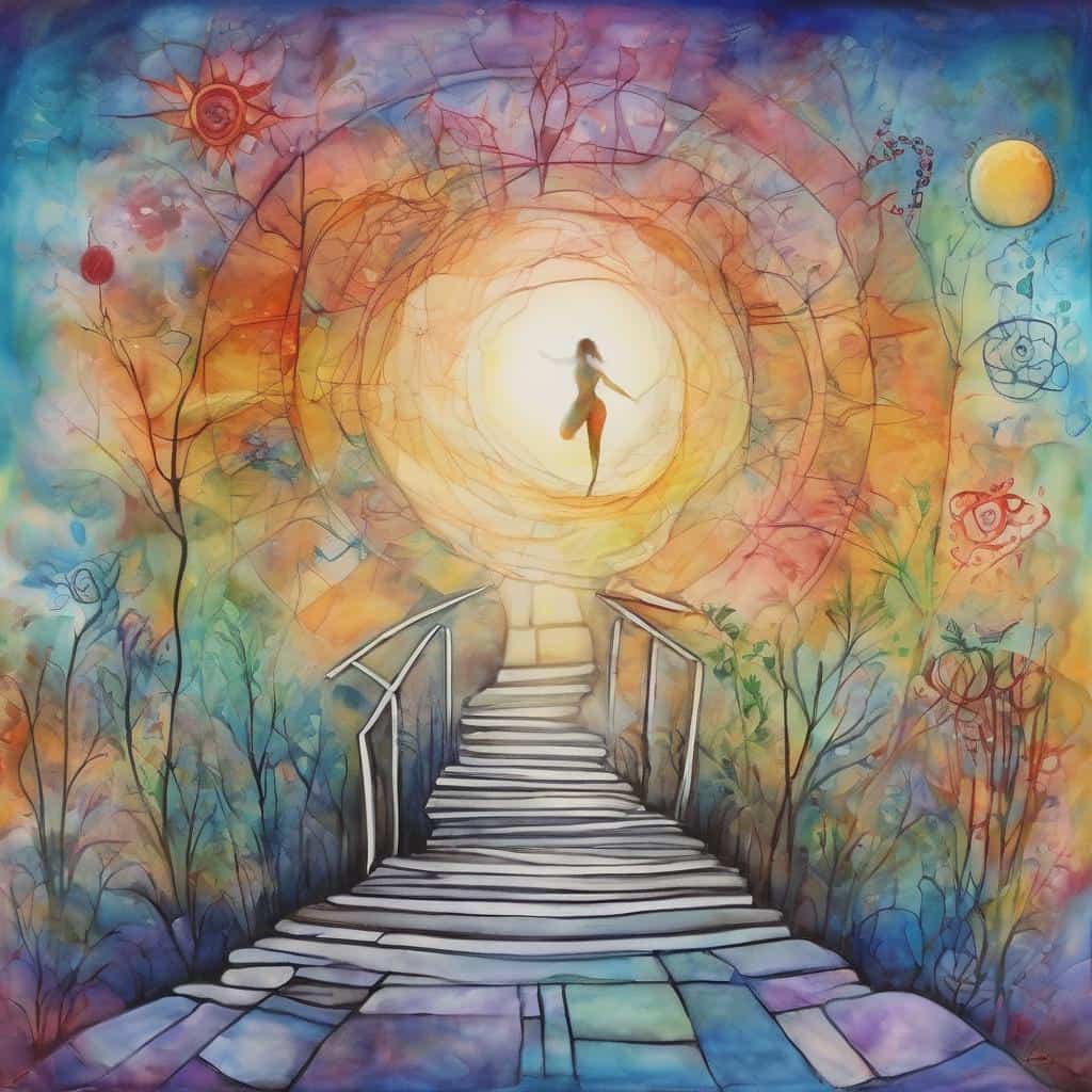 Αλλαγή ως ευκαιρία, γυναικεία φιγούρα σε φως, μονοπάτι προς την προσωπική εξέλιξη, θετικότητα και μεταμορφώσεις.